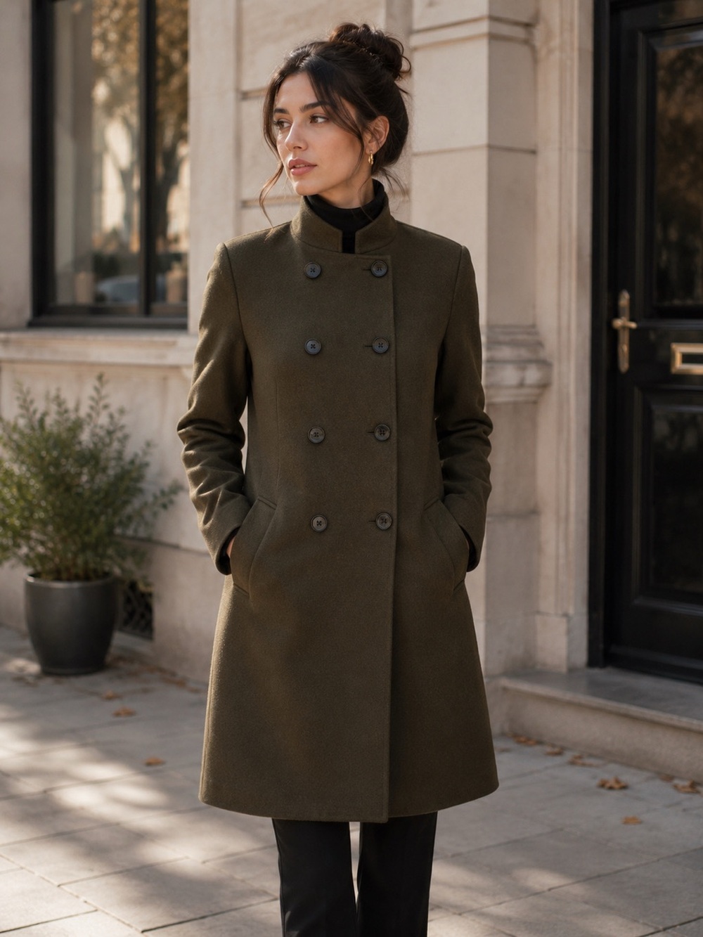 Vince Olive Double Breasted Lightweight Spring Wool Trench Coat Sz M - Picture 2 of 6